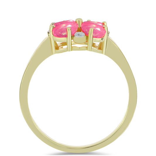 Inel din Argint 925 Placat cu Aur ( 2.57 grame ) cu Opal Etiopian Roz Lega Dembi și Topaz Alb 1.02 Carate