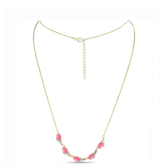 Colier din Argint 925 Placat cu Aur ( 4.67 grame ) cu Opal Etiopian Roz Lega Dembi și Topaz Alb 1.22 Carate