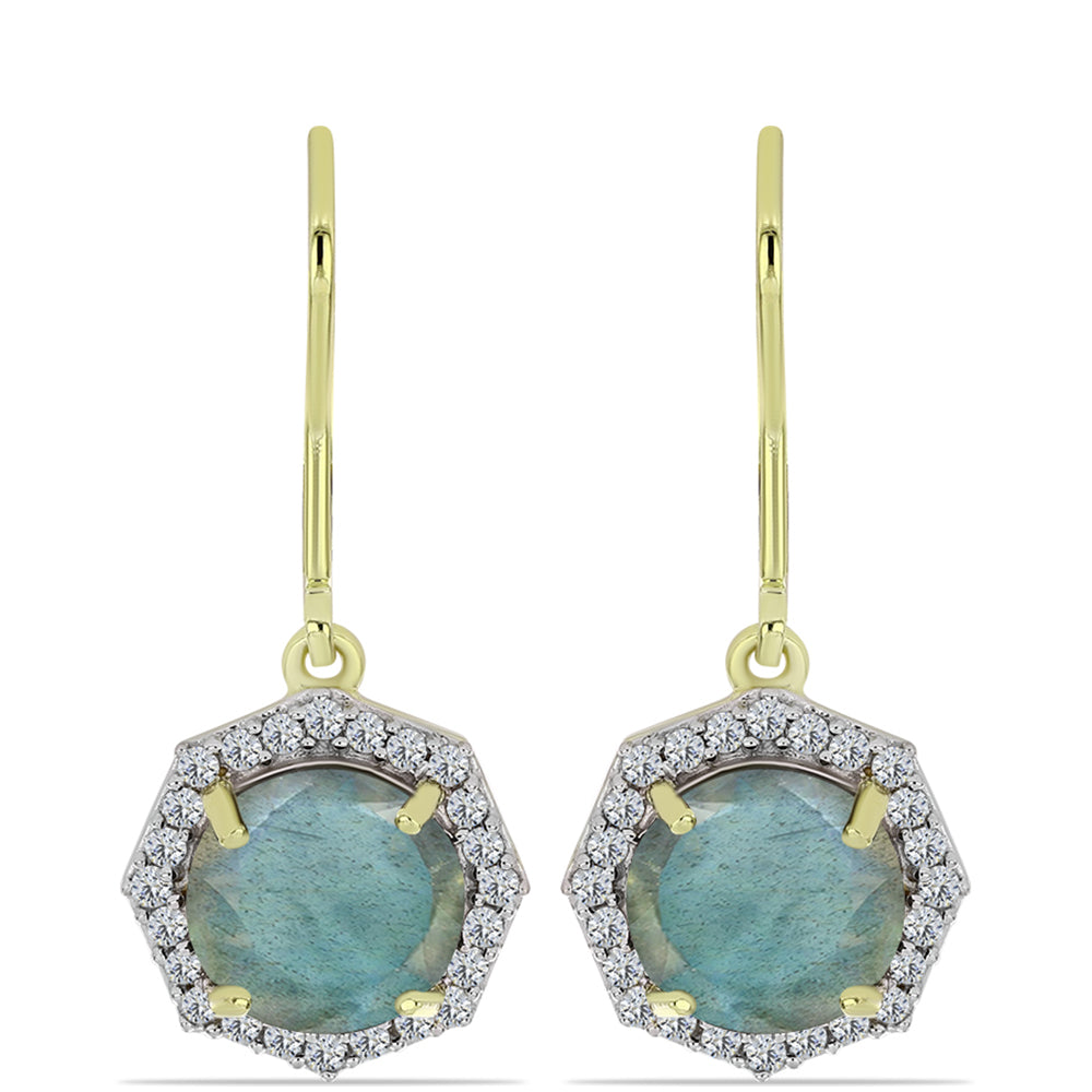 Cercei din Argint 925 Placat cu Aur ( 2.74 grame ) cu Labradorit și Topaz Alb 4.4 Carate 1 