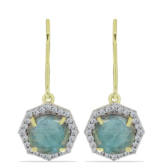 Cercei din Argint 925 Placat cu Aur ( 2.74 grame ) cu Labradorit și Topaz Alb 4.4 Carate
