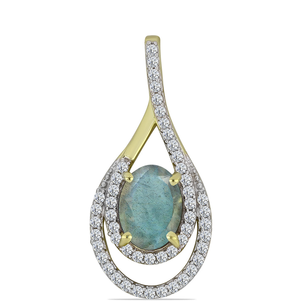 Pandantiv din Argint 925 Placat cu Aur ( 1.94 grame ) cu Labradorit și Topaz Alb 2.04 Carate 1 