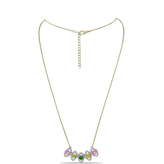 Colier din Argint 925 Placat cu Aur ( 5.87 grame ) cu Turmalină Chakra și Topaz Alb 2.18 Carate