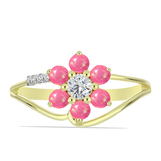 Inel din Argint 925 Placat cu Aur ( 2.48 grame ) cu Opal Etiopian Roz Lega Dembi și Topaz Alb 0.66 Carate