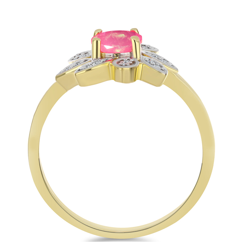 Inel din Argint 925 Placat cu Aur ( 3.19 grame ) cu Opal Etiopian Roz Lega Dembi și Topaz Alb 0.62 Carate 2 