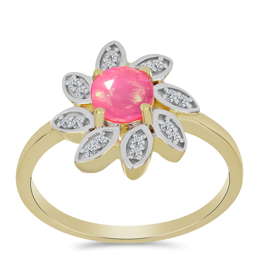 Inel din Argint 925 Placat cu Aur ( 3.19 grame ) cu Opal Etiopian Roz Lega Dembi și Topaz Alb 0.62 Carate 3 