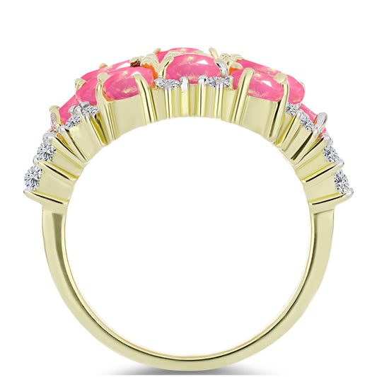 Inel din Argint 925 Placat cu Aur ( 6.01 grame ) cu Opal Etiopian Roz Lega Dembi și Topaz Alb 2.76 Carate