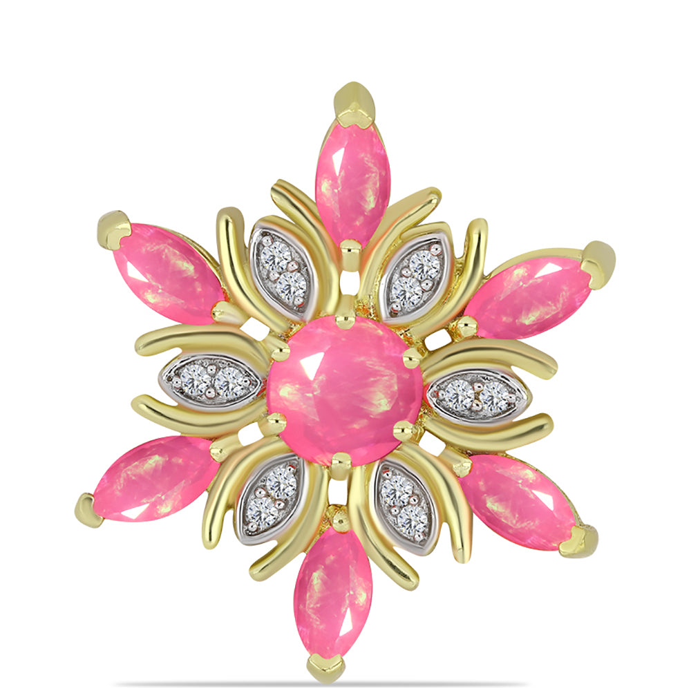 Pandantiv din Argint 925 Placat cu Aur ( 2.77 grame ) cu Opal Etiopian Roz Lega Dembi și Topaz Alb 1.4 Carate