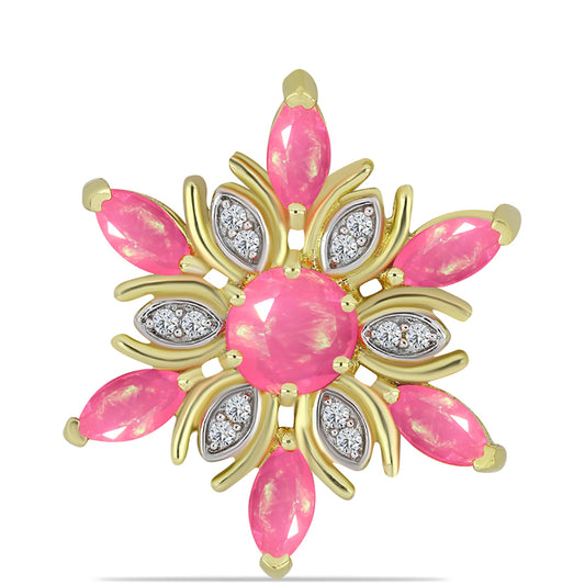 Pandantiv din Argint 925 Placat cu Aur ( 2.77 grame ) cu Opal Etiopian Roz Lega Dembi și Topaz Alb 1.4 Carate