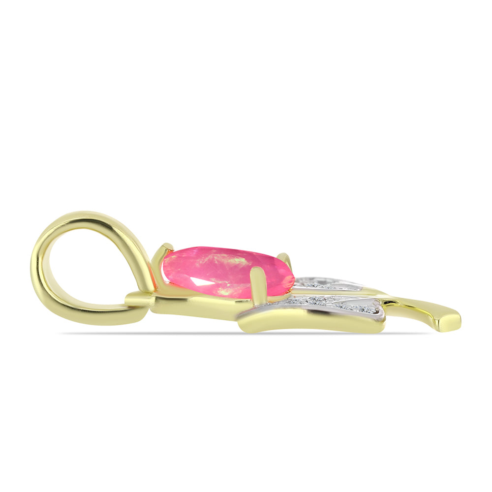 Pandantiv din Argint 925 Placat cu Aur ( 1.11 grame ) cu Opal Etiopian Roz Lega Dembi și Topaz Alb 0.54 Carate 2 