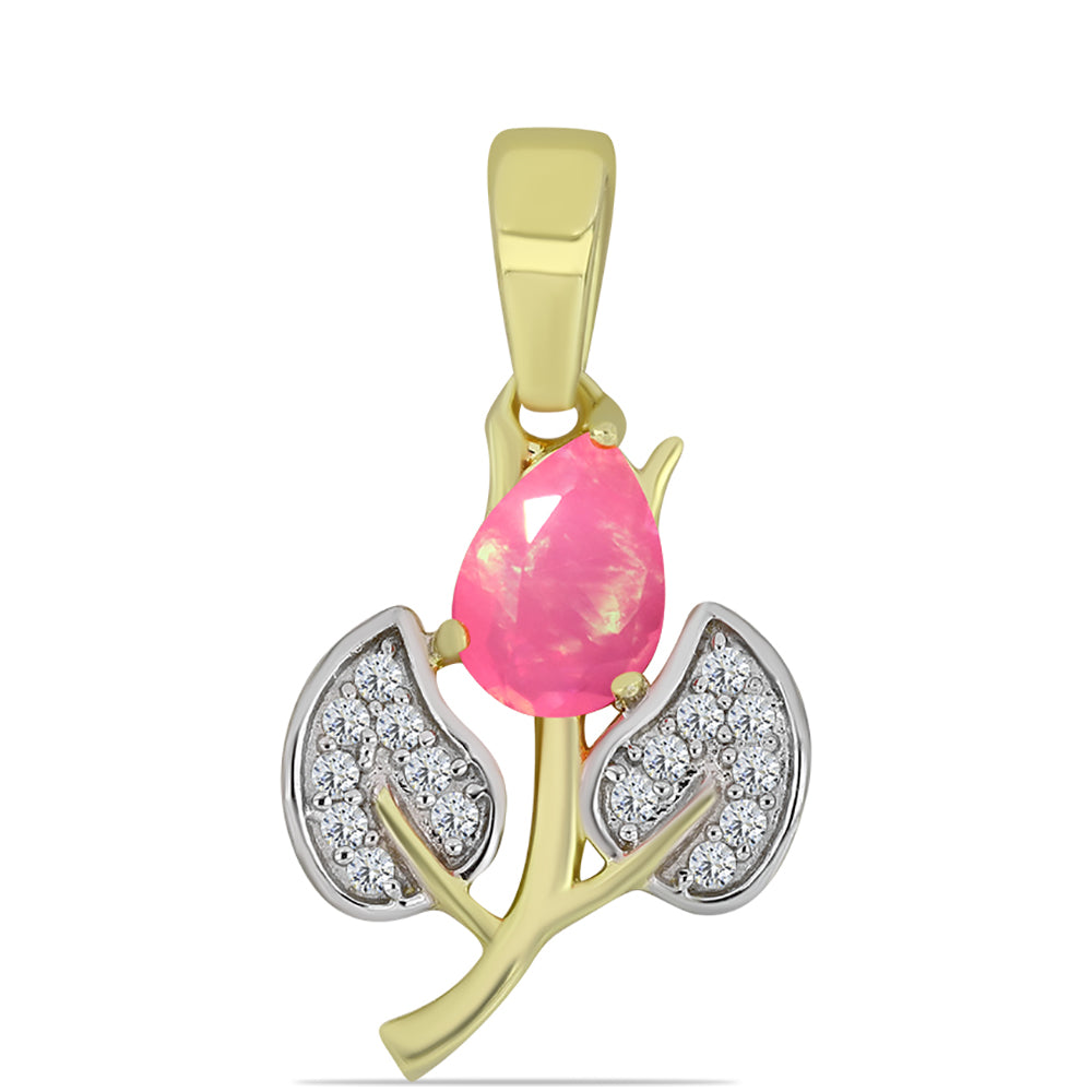 Pandantiv din Argint 925 Placat cu Aur ( 1.11 grame ) cu Opal Etiopian Roz Lega Dembi și Topaz Alb 0.54 Carate