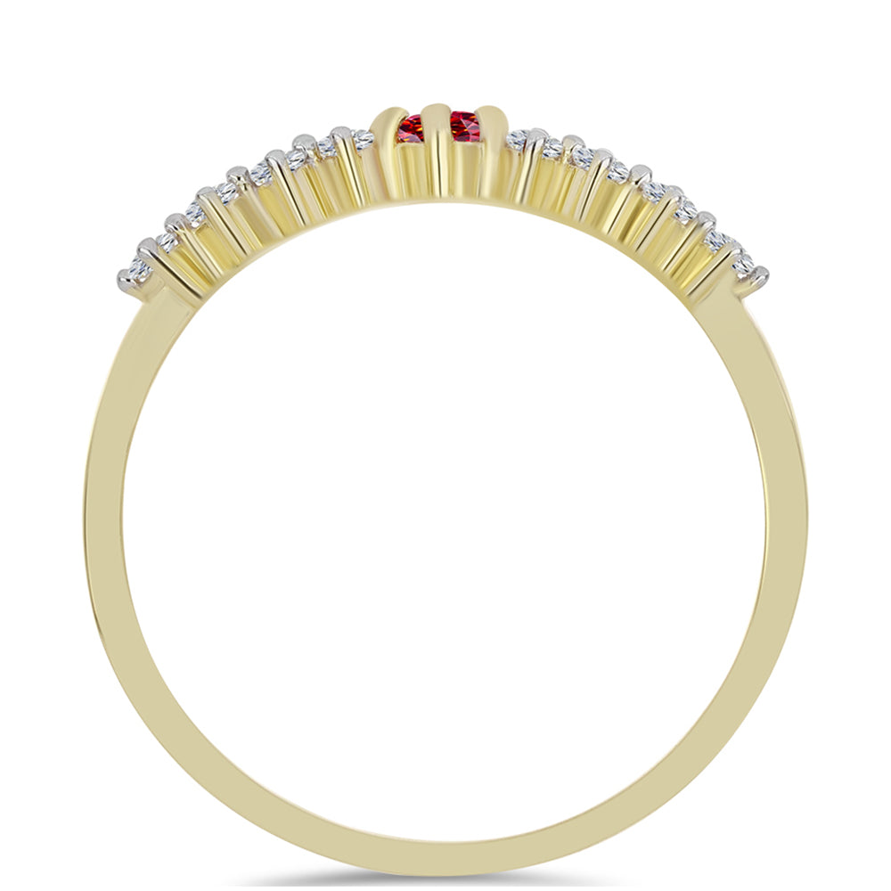 Inel din Argint 925 Placat cu Aur ( 1.7 grame ) cu Moissanite Roșu Majestic și Topaz Alb 0.35 Carate 2 