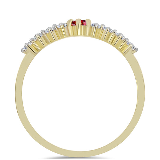 Inel din Argint 925 Placat cu Aur ( 1.7 grame ) cu Moissanite Roșu Majestic și Topaz Alb 0.35 Carate