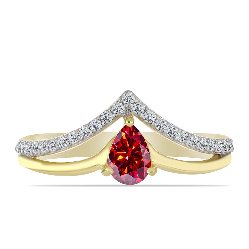 Inel din Argint 925 Placat cu Aur ( 2.74 grame ) cu Moissanite Roșu Majestic și Topaz Alb 0.62 Carate
