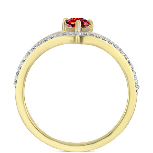 Inel din Argint 925 Placat cu Aur ( 2.74 grame ) cu Moissanite Roșu Majestic și Topaz Alb 0.62 Carate