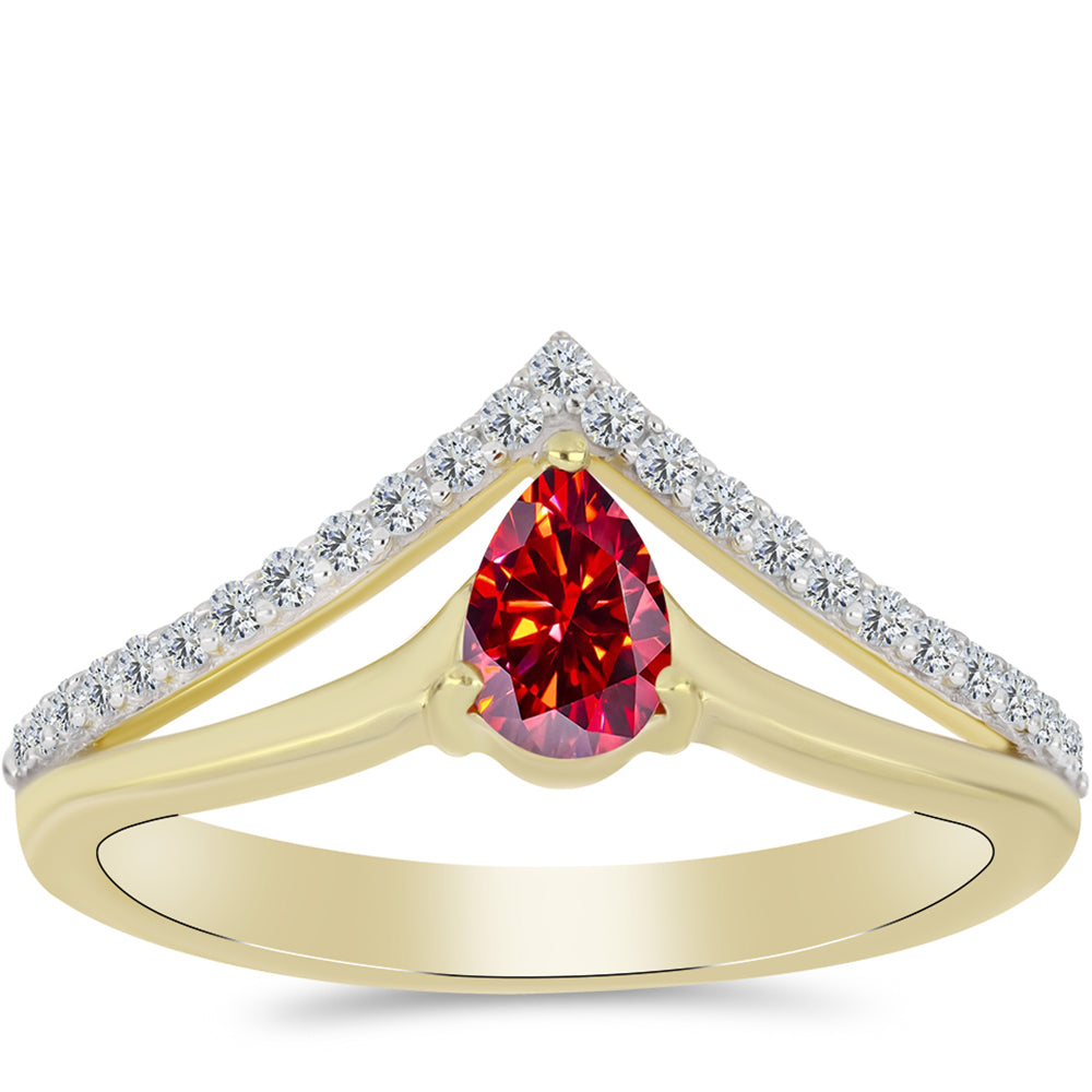 Inel din Argint 925 Placat cu Aur ( 2.74 grame ) cu Moissanite Roșu Majestic și Topaz Alb 0.62 Carate