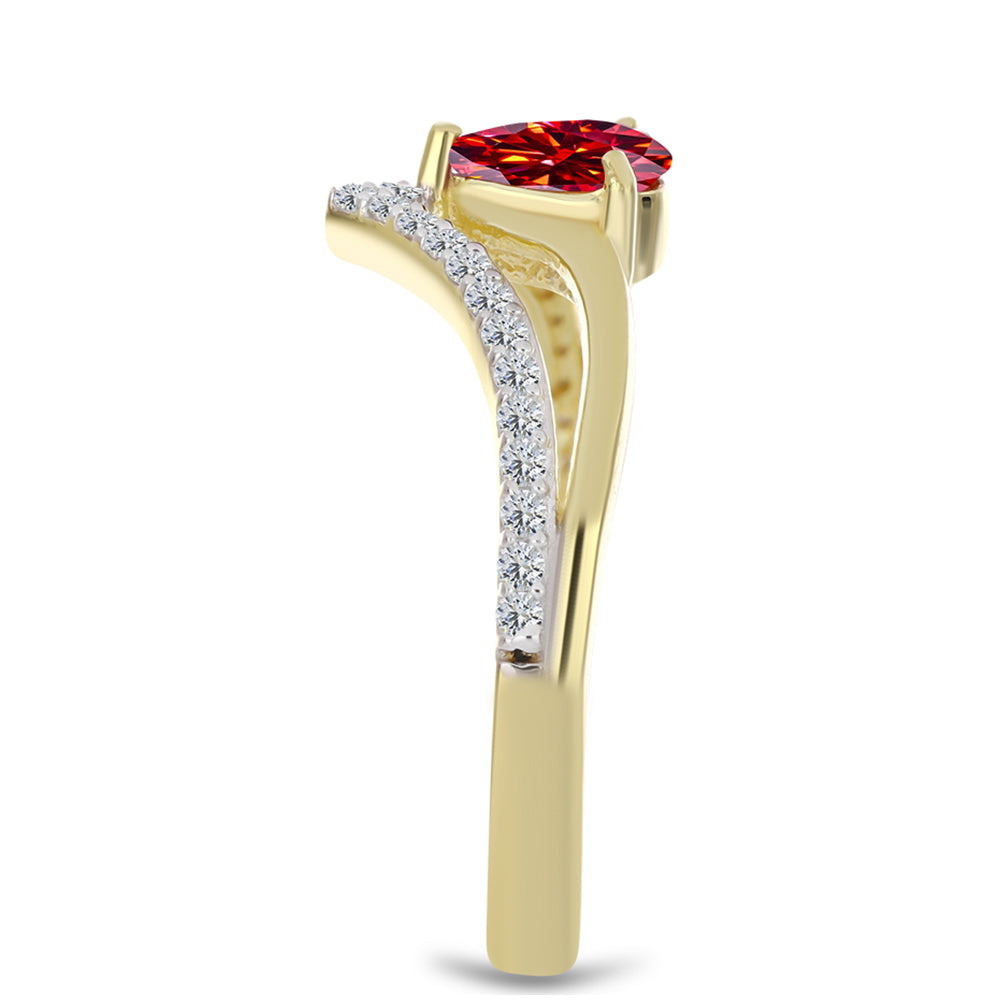 Inel din Argint 925 Placat cu Aur ( 2.74 grame ) cu Moissanite Roșu Majestic și Topaz Alb 0.62 Carate 4 