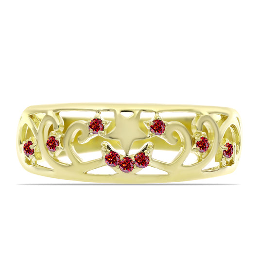 Inel din Argint 925 Placat cu Aur ( 3.01 grame ) cu Moissanite Roșu Majestic 0.08 Carate