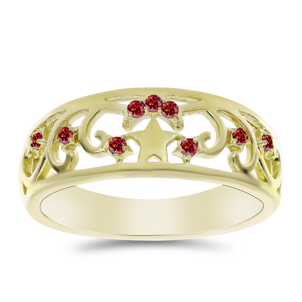 Inel din Argint 925 Placat cu Aur ( 3.01 grame ) cu Moissanite Roșu Majestic 0.08 Carate 3 