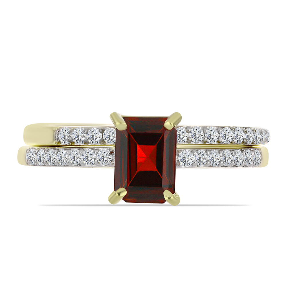 Set din Argint 925 Placat cu Aur ( 3.1 grame ) cu Moissanite Roșu Majestic și Topaz Alb 1.35 Carate ( Inel ) 1 
