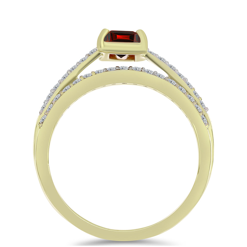 Set din Argint 925 Placat cu Aur ( 3.1 grame ) cu Moissanite Roșu Majestic și Topaz Alb 1.35 Carate ( Inel ) 2 