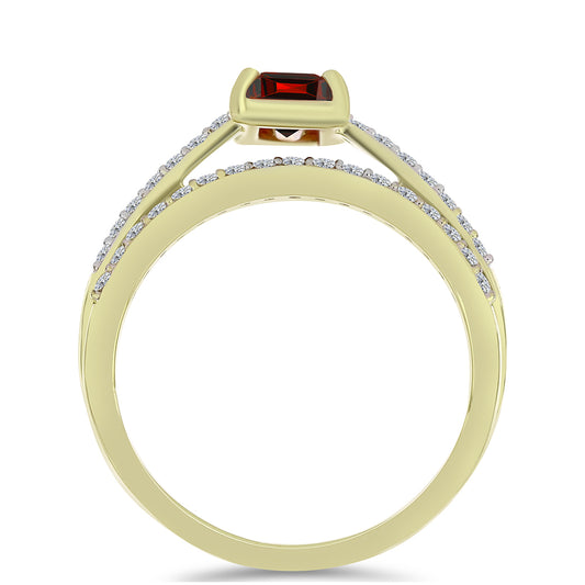 Set din Argint 925 Placat cu Aur ( 3.1 grame ) cu Moissanite Roșu Majestic și Topaz Alb 1.35 Carate ( Inel )