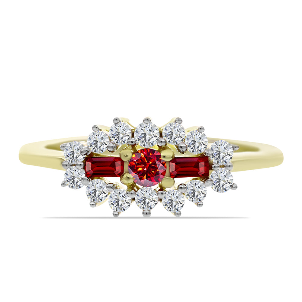 Inel din Argint 925 Placat cu Aur ( 2.17 grame ) cu Moissanite Roșu Majestic și Topaz Alb 0.65 Carate