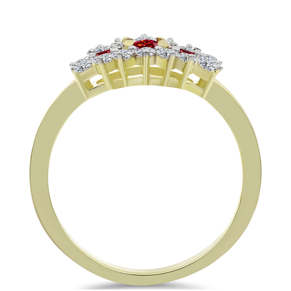 Inel din Argint 925 Placat cu Aur ( 2.17 grame ) cu Moissanite Roșu Majestic și Topaz Alb 0.65 Carate 2 