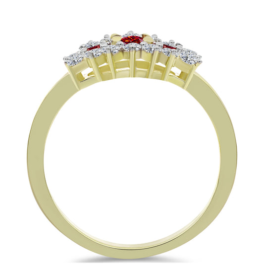 Inel din Argint 925 Placat cu Aur ( 2.17 grame ) cu Moissanite Roșu Majestic și Topaz Alb 0.65 Carate