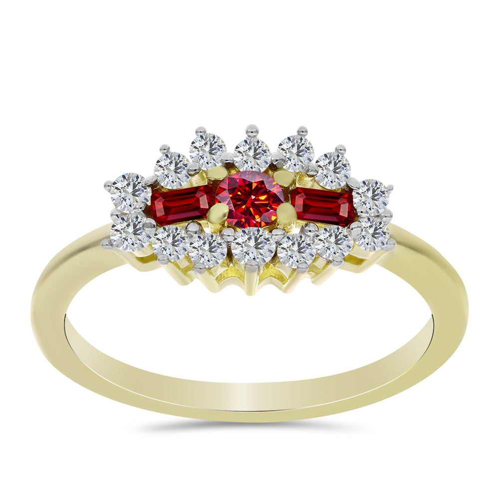 Inel din Argint 925 Placat cu Aur ( 2.17 grame ) cu Moissanite Roșu Majestic și Topaz Alb 0.65 Carate 3 