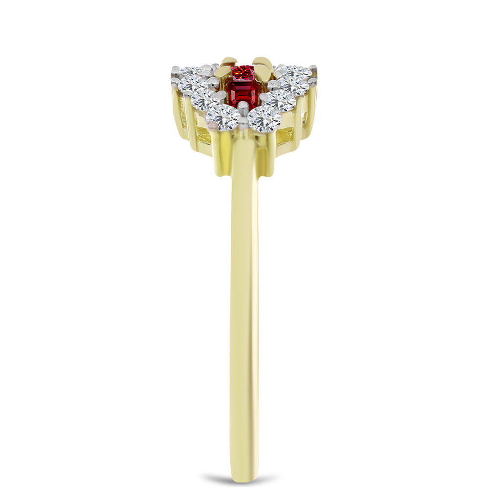 Inel din Argint 925 Placat cu Aur ( 2.17 grame ) cu Moissanite Roșu Majestic și Topaz Alb 0.65 Carate 4 