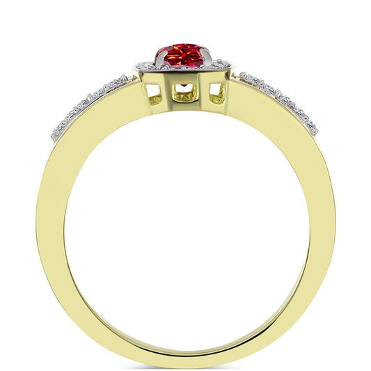 Inel din Argint 925 Placat cu Aur ( 3.41 grame ) cu Moissanite Roșu Majestic și Topaz Alb 0.74 Carate