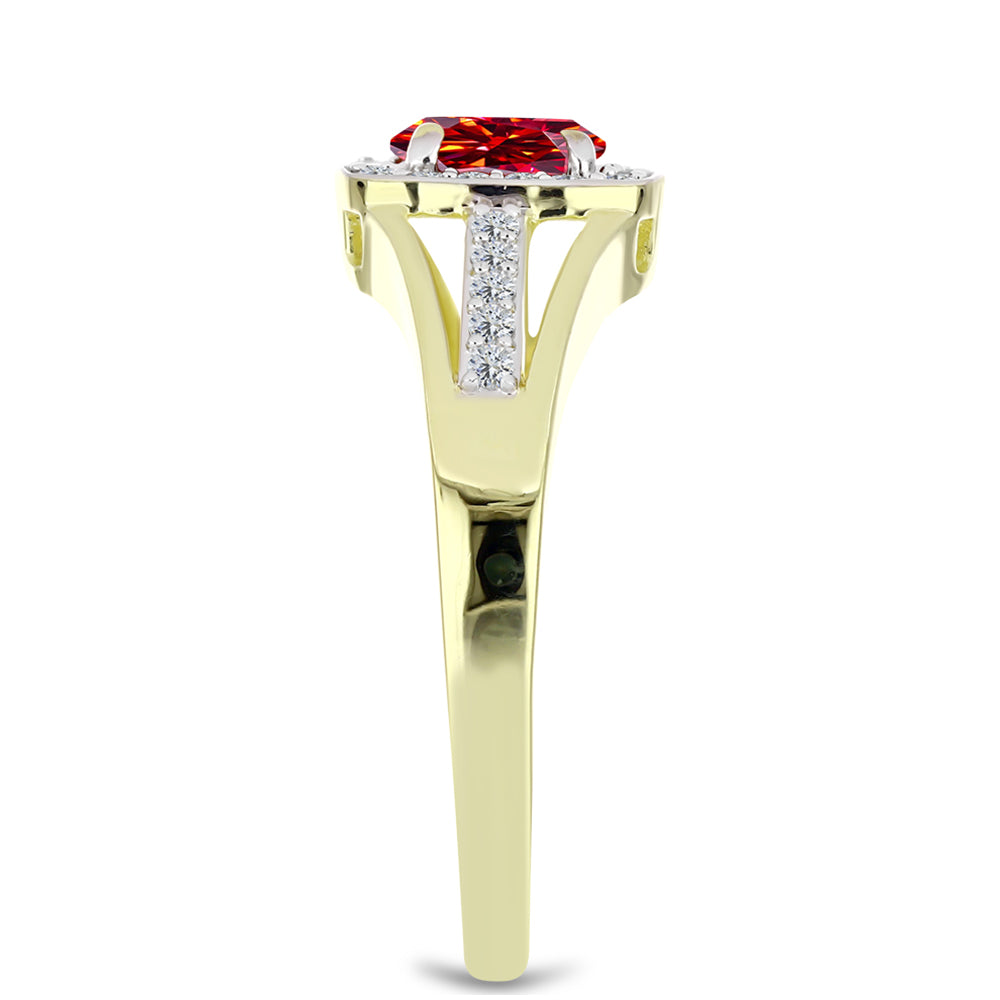 Inel din Argint 925 Placat cu Aur ( 3.41 grame ) cu Moissanite Roșu Majestic și Topaz Alb 0.74 Carate 4 