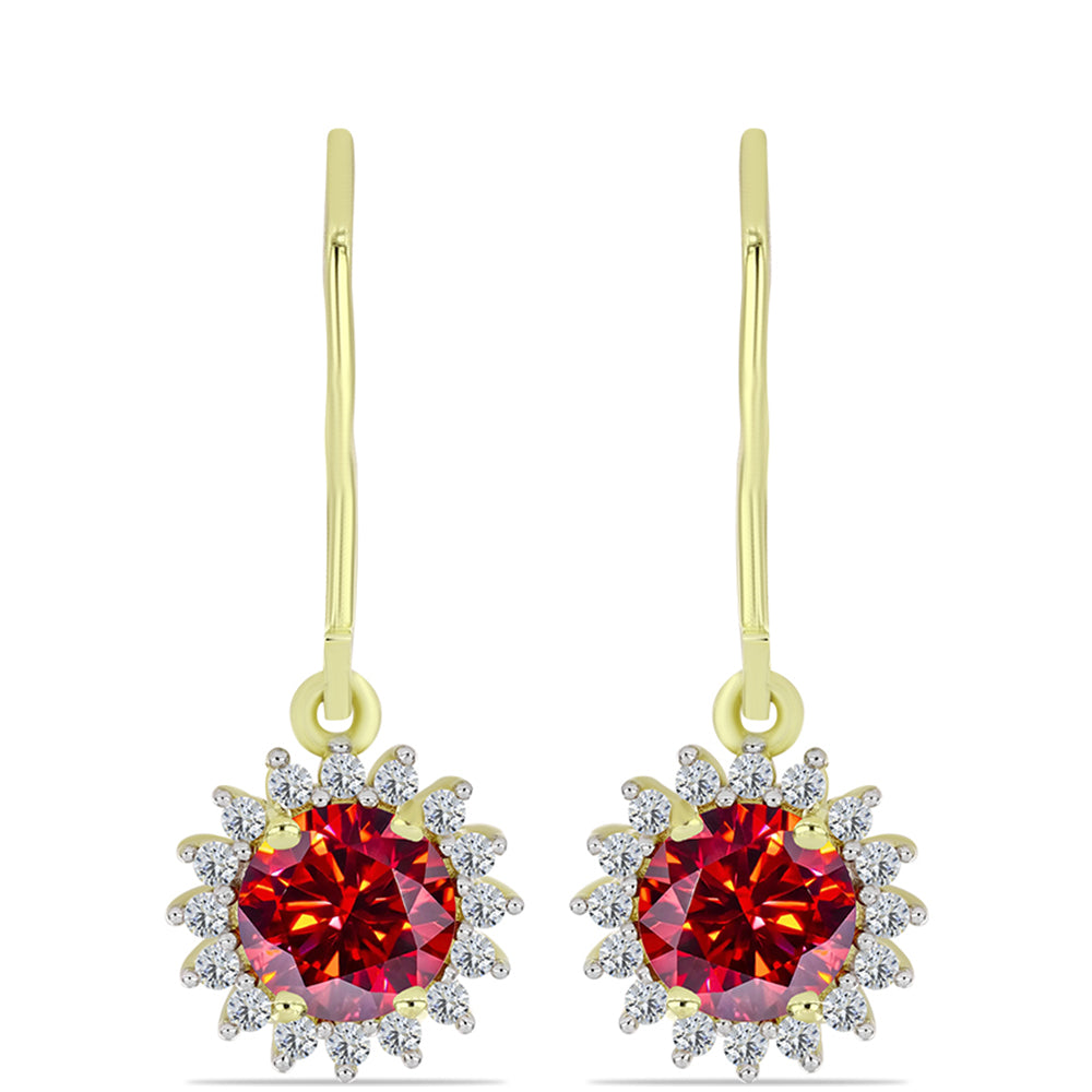 Cercei din Argint 925 Placat cu Aur ( 2.23 grame ) cu Moissanite Roșu Majestic și Topaz Alb 1.79 Carate 1 