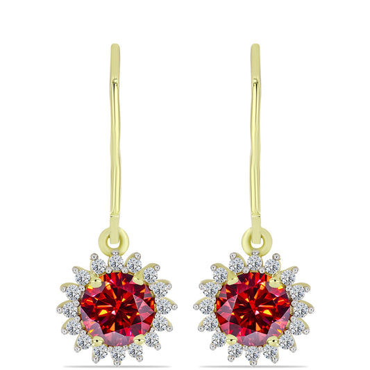 Cercei din Argint 925 Placat cu Aur ( 2.23 grame ) cu Moissanite Roșu Majestic și Topaz Alb 1.79 Carate