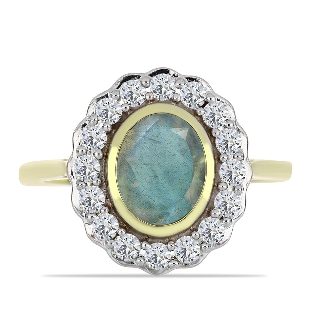 Inel din Argint 925 Placat cu Aur ( 3.19 grame ) cu Labradorit și Topaz Alb 1.89 Carate 1 