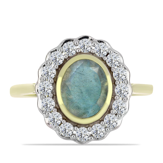 Inel din Argint 925 Placat cu Aur ( 3.19 grame ) cu Labradorit și Topaz Alb 1.89 Carate
