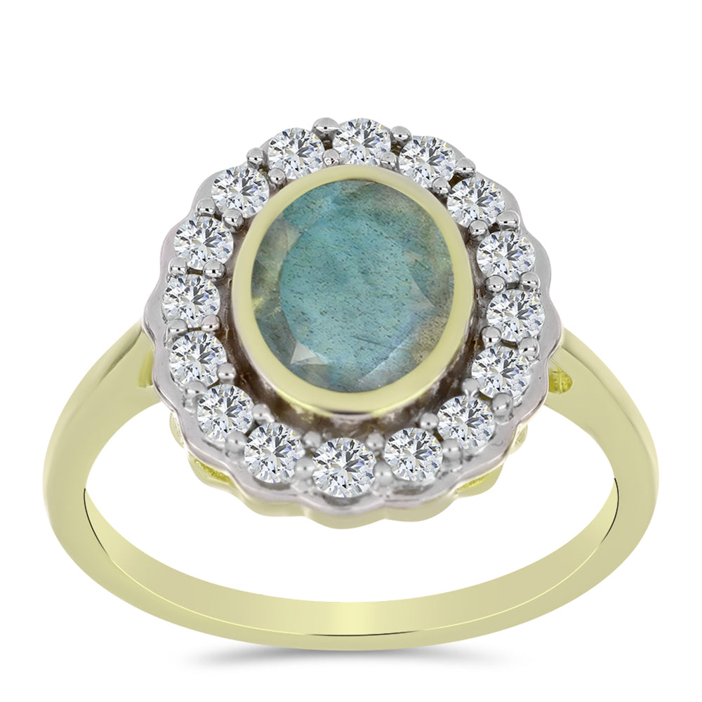 Inel din Argint 925 Placat cu Aur ( 3.19 grame ) cu Labradorit și Topaz Alb 1.89 Carate 3 