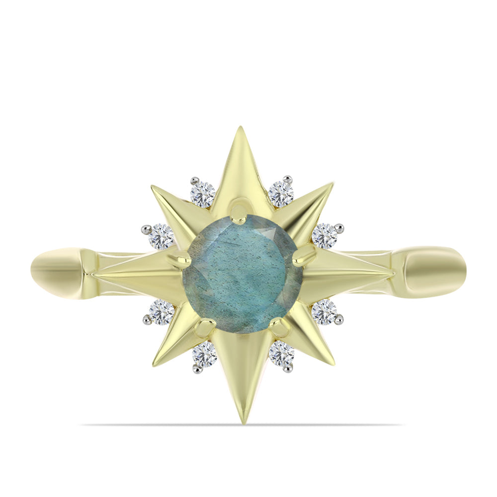 Inel din Argint 925 Placat cu Aur ( 3.61 grame ) cu Labradorit și Topaz Alb 0.97 Carate 1 