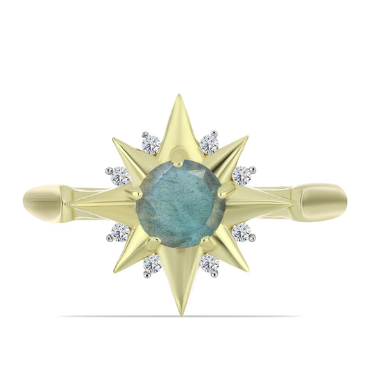 Inel din Argint 925 Placat cu Aur ( 3.61 grame ) cu Labradorit și Topaz Alb 0.97 Carate