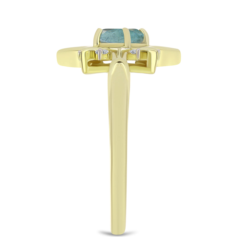 Inel din Argint 925 Placat cu Aur ( 3.61 grame ) cu Labradorit și Topaz Alb 0.97 Carate 4 