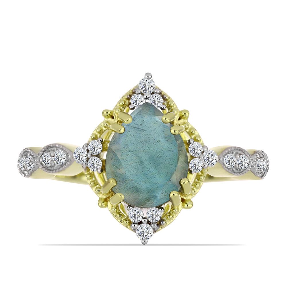 Inel din Argint 925 Placat cu Aur ( 2.79 grame ) cu Labradorit și Topaz Alb 1.94 Carate