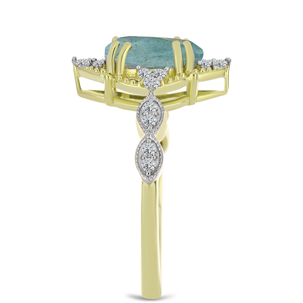 Inel din Argint 925 Placat cu Aur ( 2.79 grame ) cu Labradorit și Topaz Alb 1.94 Carate 4 