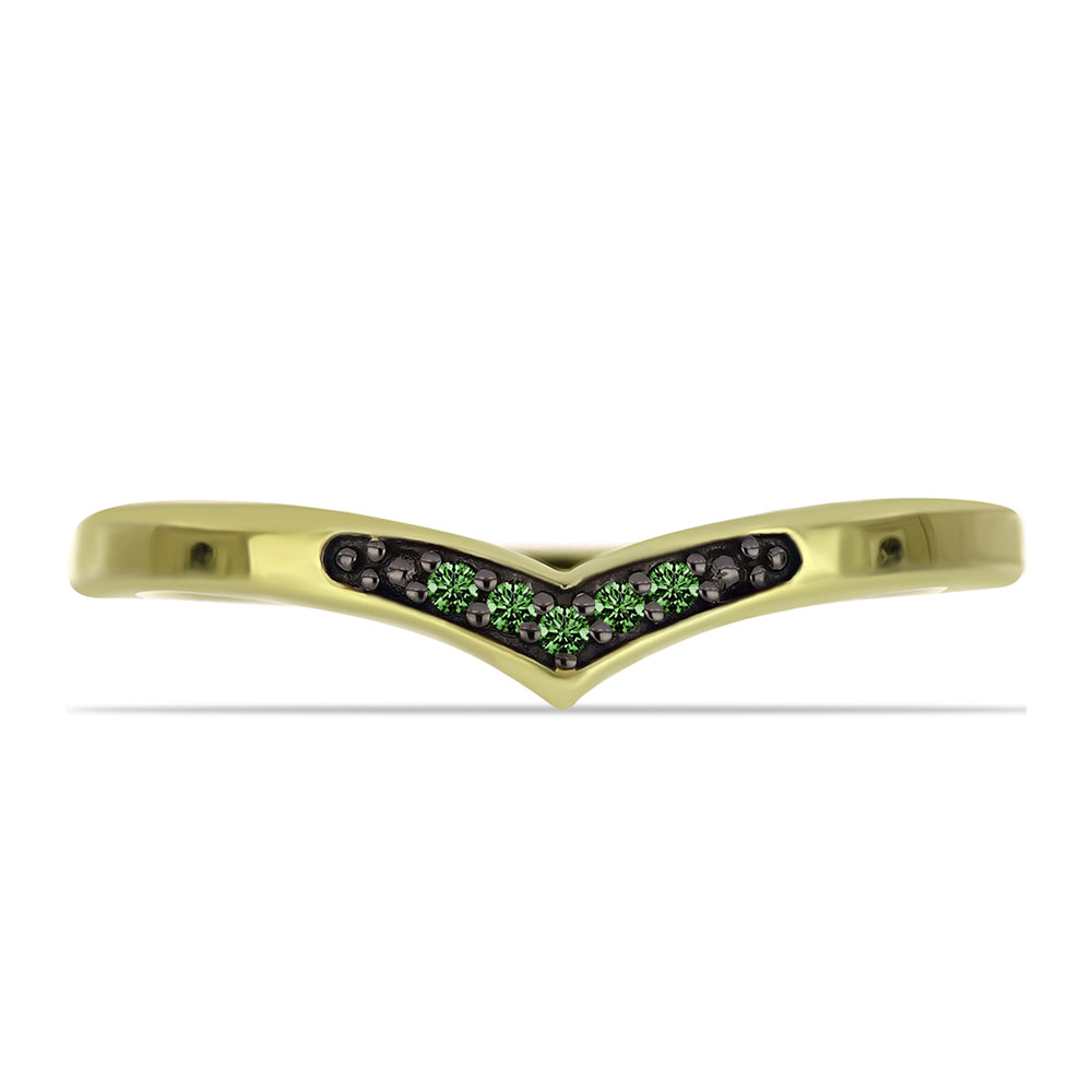 Inel din Argint 925 Placat cu Aur ( 2 grame ) cu Diamant Verde 0.04 Carate 1 