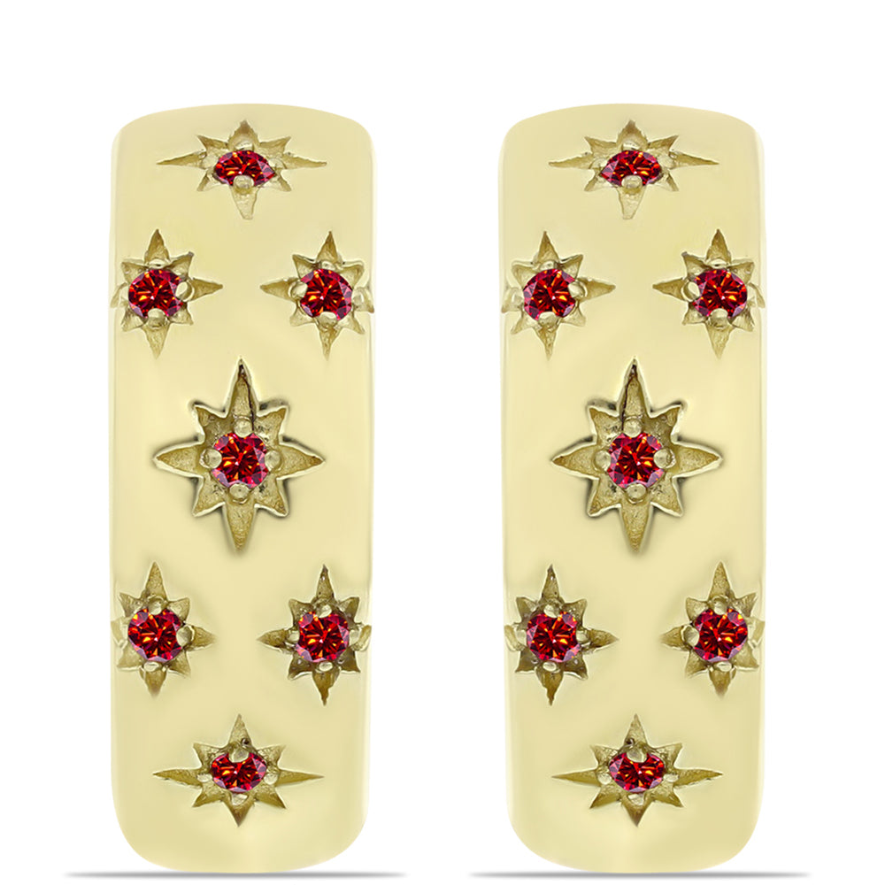 Cercei din Argint 925 Placat cu Aur ( 6.08 grame ) cu Moissanite Roșu Majestic 0.11 Carate 1 