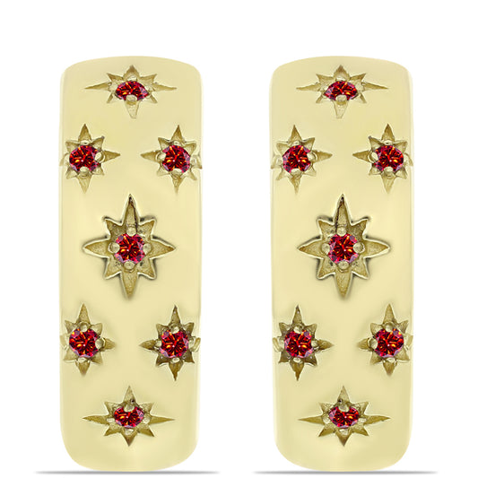 Cercei din Argint 925 Placat cu Aur ( 6.08 grame ) cu Moissanite Roșu Majestic 0.11 Carate