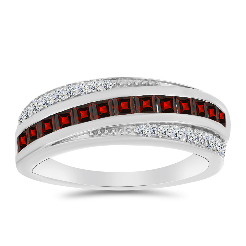 Inel din Argint 925 ( 3.56 grame ) cu Granat Barton și Topaz Alb 1.12 Carate