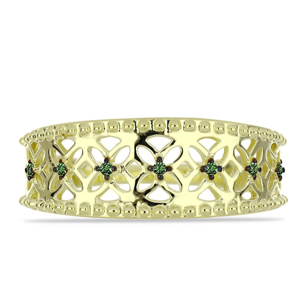 Inel din Argint 925 Placat cu Aur ( 3.61 grame ) cu Diamant Verde 0.05 Carate