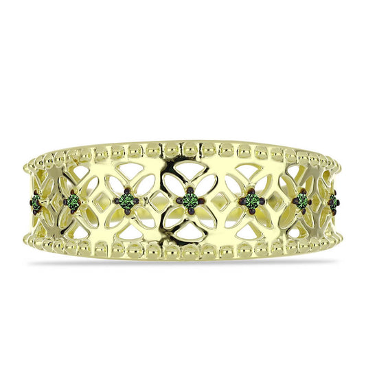 Inel din Argint 925 Placat cu Aur ( 3.61 grame ) cu Diamant Verde 0.05 Carate