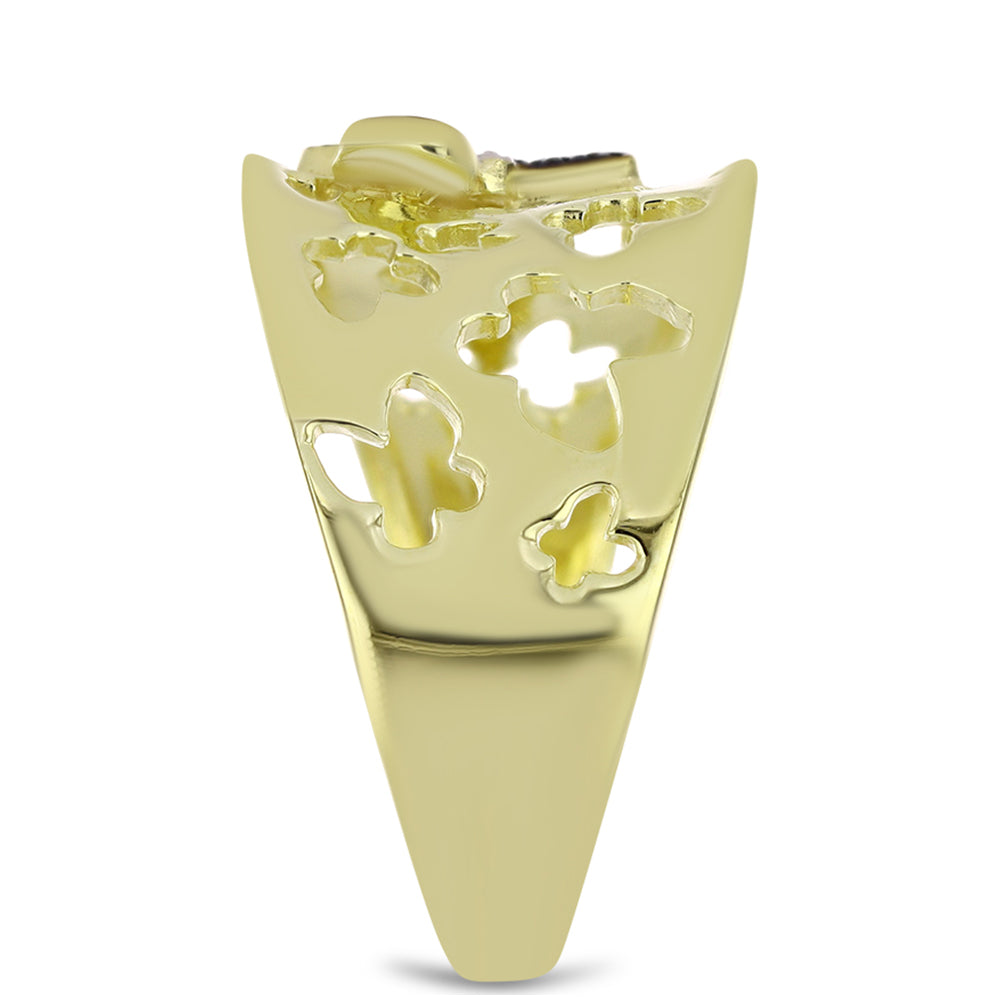 Inel din Argint 925 Placat cu Aur ( 4.47 grame ) cu Diamant Verde și Diamant Alb 0.08 Carate 4 