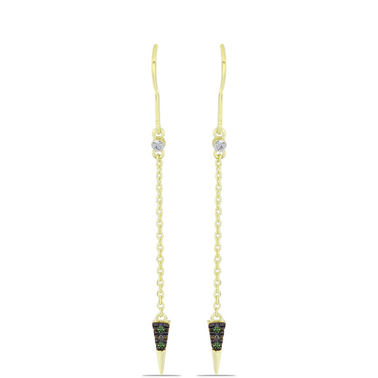 Cercei din Argint 925 Placat cu Aur ( 2.11 grame ) cu Diamant Verde și Diamant Alb 0.05 Carate